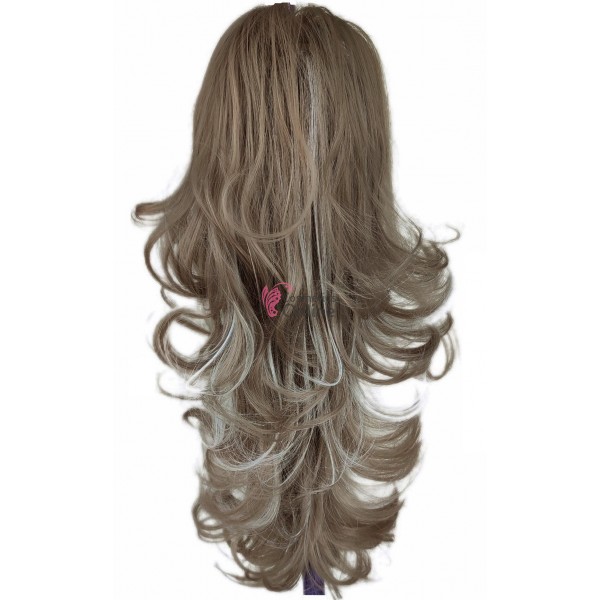 Extensie de par coada dreapta usor ondulata la varfuri cu cleste 55cm Saten Ash cu Blond White Cod 0202L85H88